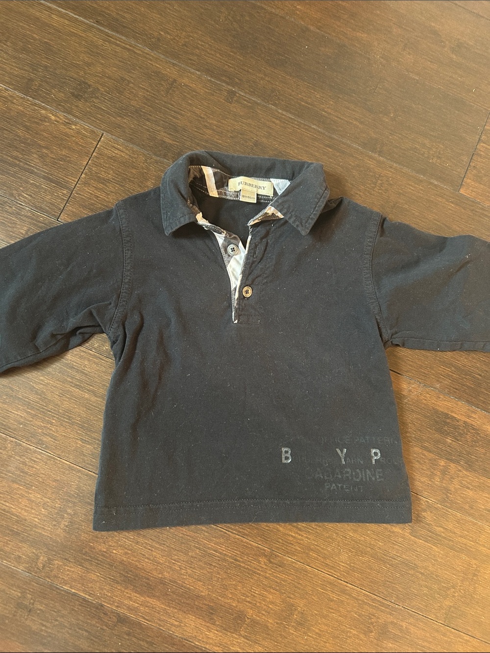 Burberry Black Kids Long-Sleeve Polo with Check Trim